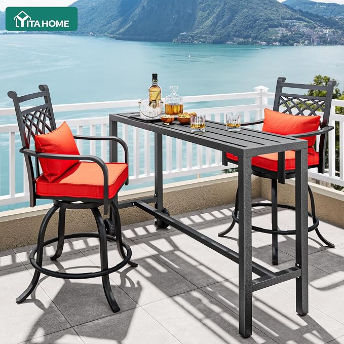 YITAHOME 55" Outdoor Bar Table | Rectangle Narrow Counter Height Table, Ideal Bar Height Table For Balcony, Patio, Garden, Yard, Poolside, Silver Bottom