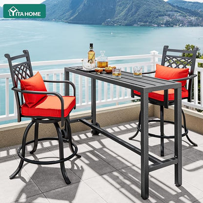 YITAHOME 55" Outdoor Bar Table | Rectangle Narrow Counter Height Table, Ideal Bar Height Table For Balcony, Patio, Garden, Yard, Poolside, Silver Bottom