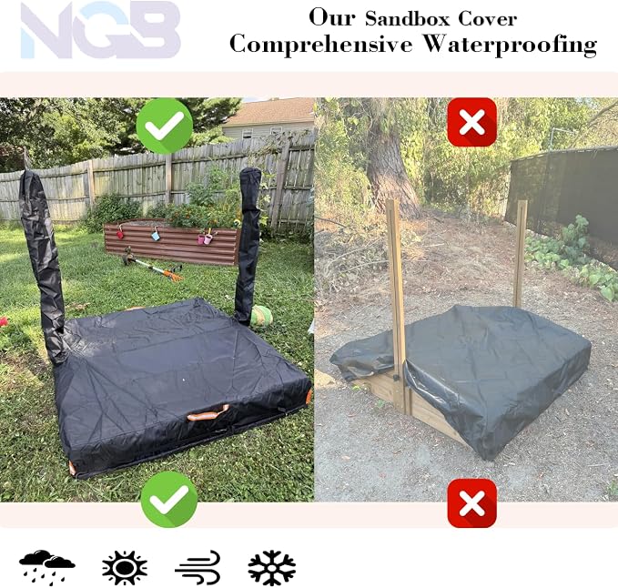 Sandbox Cover is Suitable for Foldable Wooden sandboxes，49" Wx49 Dx9/49 H | Outdoor Toddler's Large Sand Box Covers for Sand Protection