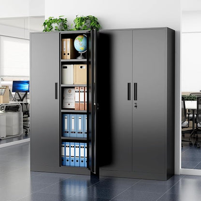 Greenvelly Metal Cabinet, 72" Black Locking Metal Storage Cabinet with 2 Doors and 4 Adjustable Shelves, Lockable Garage Storage Cabinets for Home Office, Garage, Kitchen, Living Room