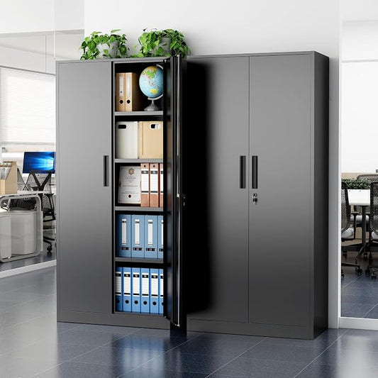 Greenvelly Metal Cabinet, 72" Black Locking Metal Storage Cabinet with 2 Doors and 4 Adjustable Shelves, Lockable Garage Storage Cabinets for Home Office, Garage, Kitchen, Living Room