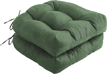 IPYNBAP Outdoor Chair Cushions Set of 2, Patio Chair Cushions with Ties, 17x17+4” Tufted Outdoor Seat Cushions, Waterproof Patio Furniture Cushions, Outdoor Dining Chair Pads, Forest Green