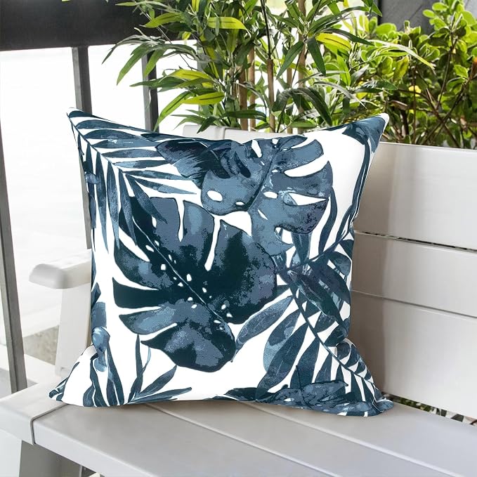 LVTXIII Outdoor Pillow Covers 20x20 Inch, 2 Pack Large Square Throw Pillow Cases, Fade-Resistant Cushion Covers for Patio Furniture Sofa, Garden Porch, Palm Blue