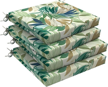 DYTXIII Set of 4 Outdoor Chair Cushions, Water Resistant 18.5"x16"x2" Square Seat Cushion for Patio Dining Chairs, High-Density Replacement Pads for Indoor Outdoor Furniture - Lush Leaf Green