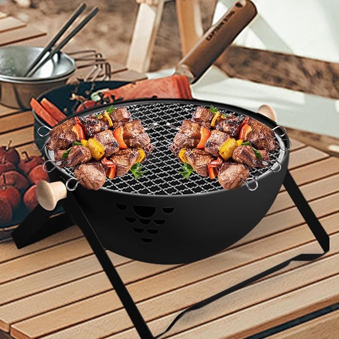 Portable Charcoal Grill - Foldable Portable Stove - Barbeque Grill with Anti-Scalding Handle - for Outdoor Garden Table Travel Picnic Pan-Fried Meat Tea Brewing Hot Pot Cooking