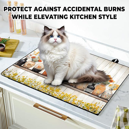 Stove Top Cover Retro Flower Gas Stove Top Cover for Home Decoration Kitchen Pad Non-Stick Washable Cooktop Covers Countertop Protector Keep Stove Clean 28"x20" (Vase)