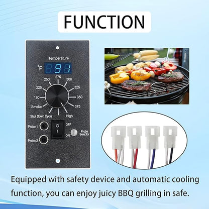 Digital Thermostat Kit for Traeger Control Panel Kit Parts Replacement, Compatible with Traeger Pellet Wood Pellet Grills，with 7" RTD Temperature， 2 Meat Probes.1 Probe Clips