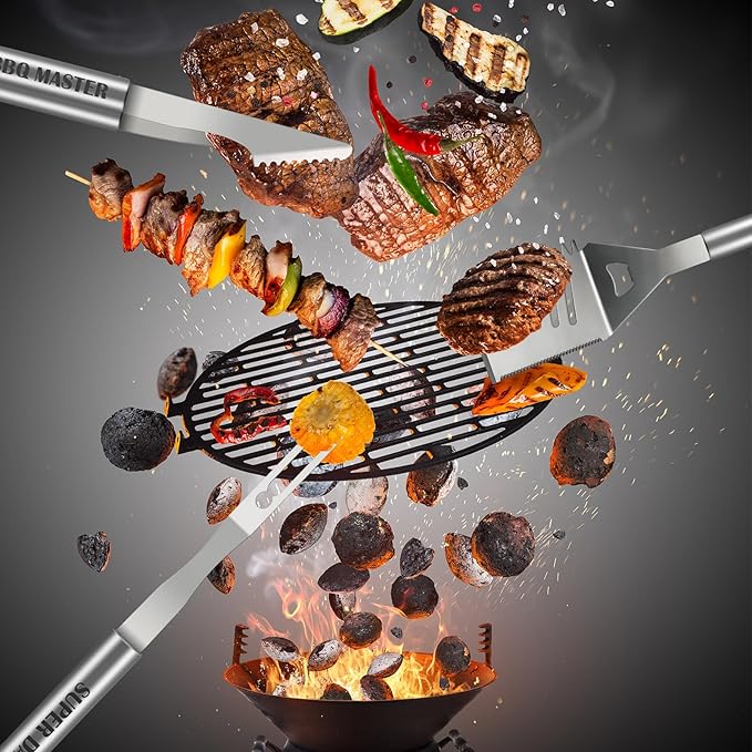 19Pcs Dad Father's Day Gifts from Daughter Son BBQ Grill Tools Set with Apron Portable Bag Heavy Duty Stainless Steel Grilling Utensils Barbecue Accessories Kit for Men Father Papa Birthday Present