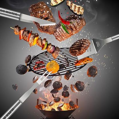 19Pcs Dad Father's Day Gifts from Daughter Son BBQ Grill Tools Set with Apron Portable Bag Heavy Duty Stainless Steel Grilling Utensils Barbecue Accessories Kit for Men Father Papa Birthday Present