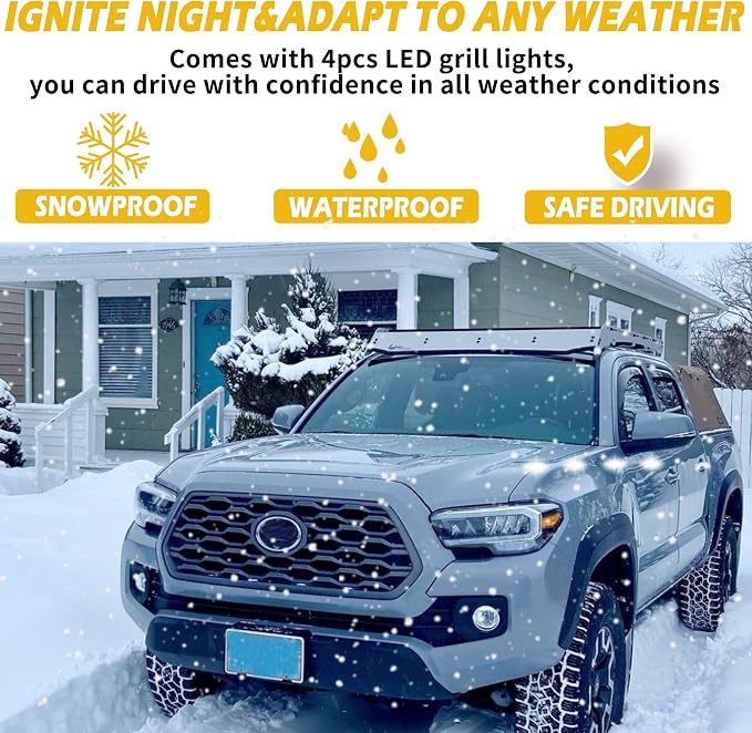 Raptor Grill Lights for Toyota OEM Tacoma (2020-2023) TRD Off Road & TRD Sport – 4PCS Amber Grill Lights with Two Fuse – OEM/Aftermarket Grille Lamps – Durable Car Accessories