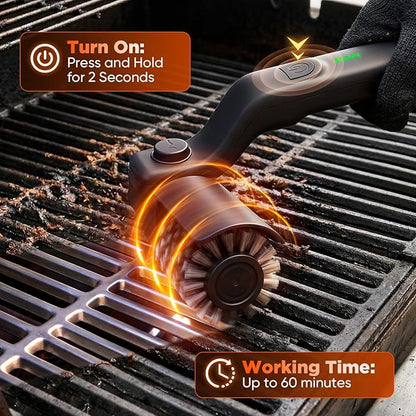 Sakerplus Electric Grill Brush,Cordless Rechargeable Grill Cleaning Brush with 2 Heads, 3-Speed & Angle Adjust, 400 RPM Waterproof Grill Cleaner for Outdoor Grill for Outdoor Camping Barbecue Grates