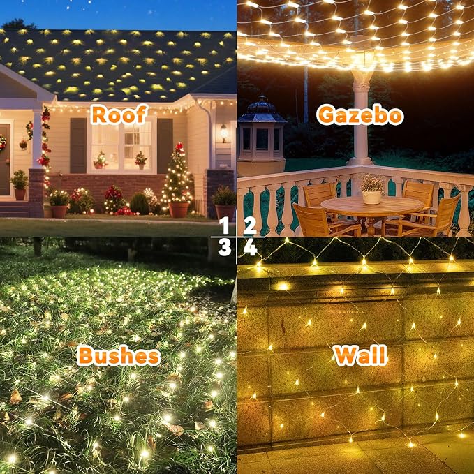 LitHome 21FT x 5FT Christmas Net Lights Outdoor Mesh Lights Connectable | 8 Modes 360 LED Waterproof Warm White Christmas Mesh Light for Bushes, Garden, Backyard, Xmas, Holiday Decor, Clear Wire