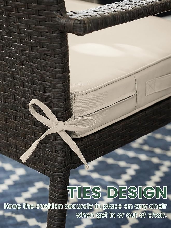 Outdoor Chair Cushion 18.5 x 16 x 4 Inches Patio Furniture Outdoor Waterproof Seat Cushion, Patio Chair Cushion with Handles and Ties, Square Dining Chair Cushion Set of 2, Cream