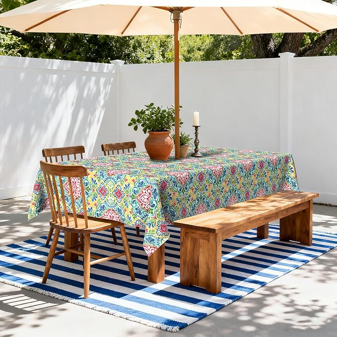 LVTXIII Rectangle Outdoor Tablecloth with Umbrella Hole and Zipper, Water-Repellent 60 x 84 Inch Patio Table Cover for Picnic, Garden, Backyard Dining, Damask Red
