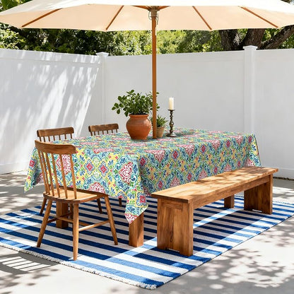 LVTXIII Rectangle Outdoor Tablecloth with Umbrella Hole and Zipper, Water-Repellent 60 x 84 Inch Patio Table Cover for Picnic, Garden, Backyard Dining, Damask Red