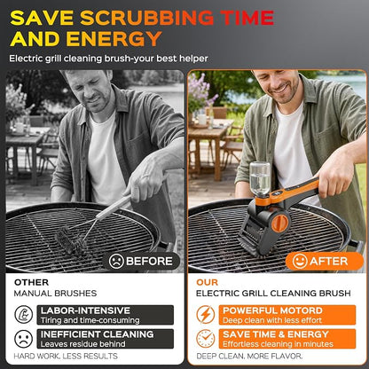 Electric Grill Brush, 100W High Torque Motor BBQ Cleaner with 300ml Water Spray,IPX8 Waterproof & Heat-Resistant, 2-Speed Rechargeable for Gas Charcoal Grill, Includes Scraper & Carry Case