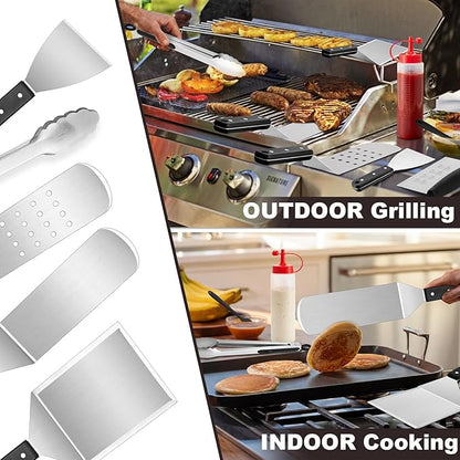 8Pcs Griddle Accessories Kit for Blackstone, Joyfair Flattop Grilling Accessory Tool Set with Stainless Steel Burger Spatula Turner, Metal Flipper, for Outdoor BBQ Teppanyaki Hibachi, (ABS Handles)