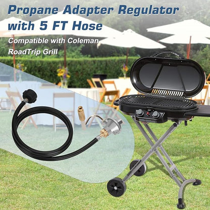 Grill Regulator for Coleman Roadtrip Grill with 5 Feet Propane Adapter Hose, Perfectly Replacement C001, 5010000743, for Roadtrip LXE, Le, Lx, LXX Grills,Coleman Grill 9949 Series,9942A5251,Etc