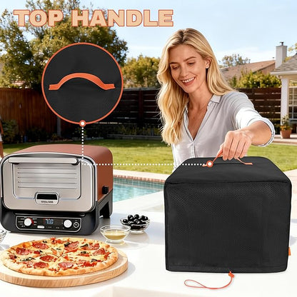 CROTIRAD Waterproof Dust Cover for Ninja Pizza Oven OO100 Series, Accessories for Ninja Woodfire Outdoor Pizza Oven with Drawstrings, UV-Resistant, Elastic Band, Hang Strap, Black