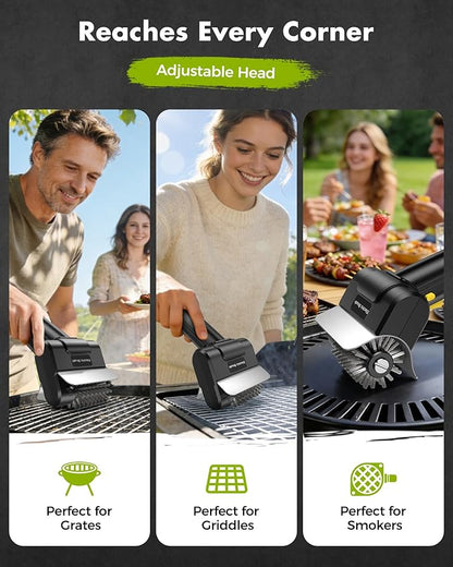 Electric Grill Brush, Rechargeable Electric Grill Cleaner 1500 RPM, 100-Min Runtime, Includes Replacement Brush, Safe for All Grills, BBQ Gift for Men