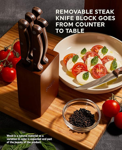 Chicago Cutlery Racine 12-PC Kitchen Knife Wood Block Set, Stainless Steel Knife Block Set, Steak Knives, Serrated, Chef, Utility, and Paring Knife, Removable Steak Knife Block, Walnut Handle