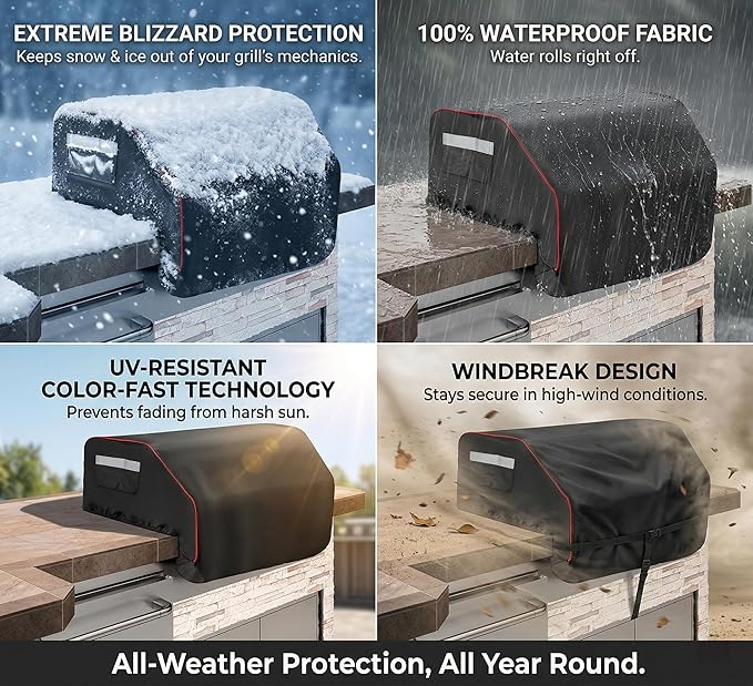 32 Inch Built-in Grill Cover for Bull 45005 Built in Gas Grill, Grill Cover for Outdoor Grill, Bull Outdoor Kitchen & Grill Head Cover, Waterproof Heavy Duty BBQ Grill Cover Cover with Handle