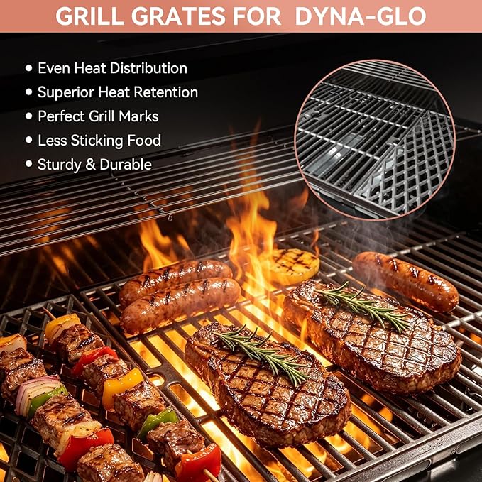 for Dyna-Glo DGH450CRP Grill Grates & Heat Plates Replacement Kit, Fits DGH450CRP DGH451CRP 4 Burner Grill, Cast Iron Cooking Grates + Porcelain Steel Heat Tents (70-01-911, 70-02-411, 70-02-412)