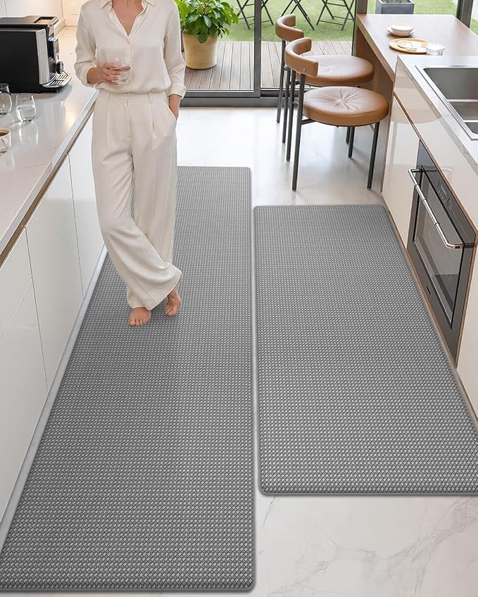Color&Geometry Anti Fatigue Cushion Extra Large Kitchen Mat for Floor - 24x59+24x87,Easy Clean, Waterproof & Oil Proof, Anti Slip, Foam Rubber Runner Rug for Front Sink Comfort Standing, Grey Set of 2