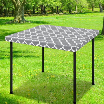 Smiry Picnic Fitted Table Cover, Square Flannel Backed Vinyl Tablecloth | Waterproof Elastic Stretch Table Cloth, Wipeable Plastic Tablecloth for Camping, Indoor & Outdoor (Grey, 36" x 36")