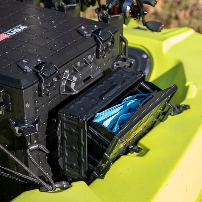 YakAttack TracPak with PicPocket QuickDraw - Black | Track Mount Storage Box with Spring-Loaded Lid | Quick Release Base & Labels Included | Vertical or Horizontal Mount | Made in USA