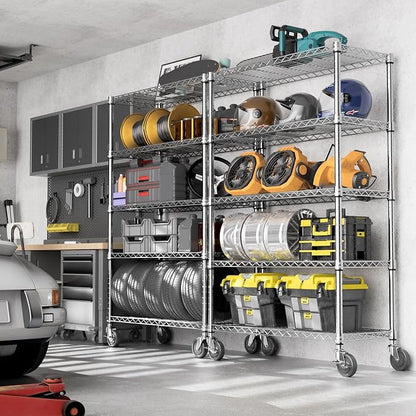 M MZG 5-Shelf Storage Shelves,Wire Shelving Heavy Duty Metal Storage Shelving Unit Adjustable Garage Shelving Rack Pantry Kitchen (Chrome, 5 Tier,17.7" D x 47.2" W x 76.7" H) (Pack of 2)