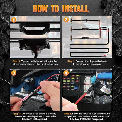 Red LED Grille Light Kit, LED Bumper Hood Lights, Compatible with Ford F-150 Raptor Style Grille 2004-2019 (Aftermarket), 3PCS (Smoked Cover/Red LED Lights)