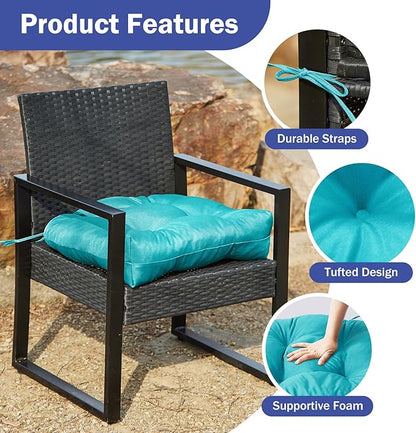 IPYNBAP Outdoor Chair Cushions Set of 2, Patio Chair Cushions with Ties, 17x17+4” Tufted Outdoor Seat Cushions, Waterproof Patio Furniture Cushions, Outdoor Dining Chair Pads, Teal