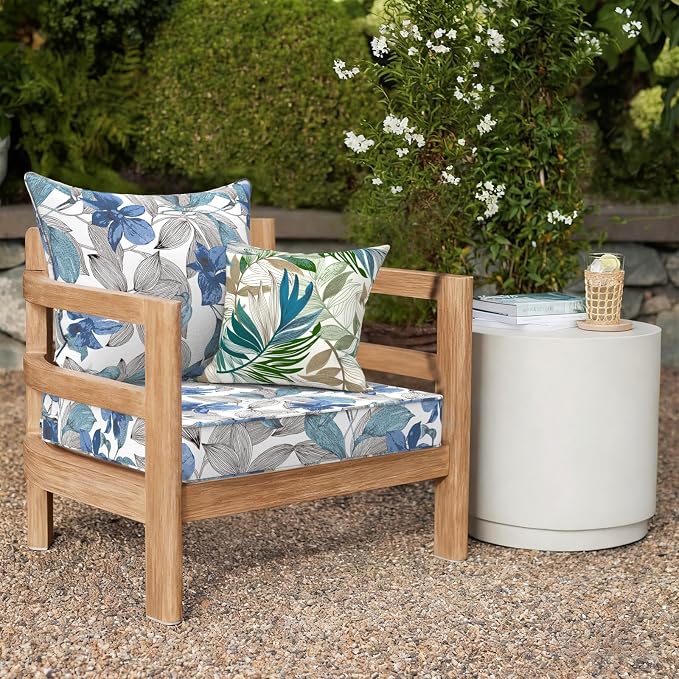DYTXIII Outdoor Deep Seat Cushion Set, Water Repellent 24"x24" Patio Thick Cushions Replacement with Seat & Back Pillow for Patio Sofa, Wicker Chair, Couch - Clemens Noir Blue