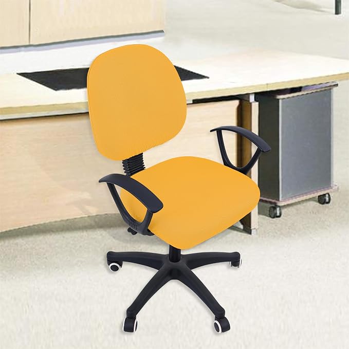 Smiry Office Computer Chair Covers for Desk Rotating Chair Protector | Stretch Jacquard Removable Washable Universal Slipcovers, Seat + Backrest Cover, Mustard Yellow