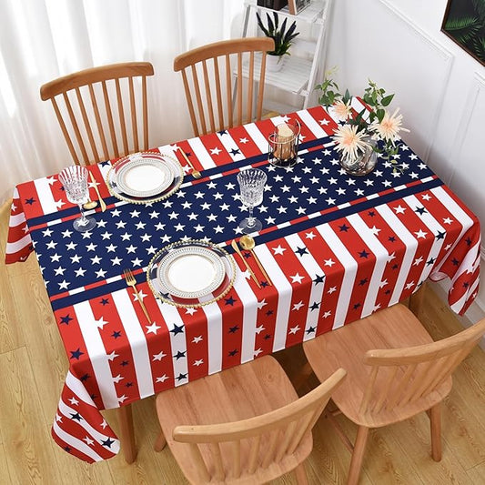 American Gingham Buffalo Tablecloth Fabric - Oblong 58x144 Inch Water Proof Patriotic Table Cloth for Indoor Outdoor - Table Cover for Birthday, Picnics, BBQs, and Parties
