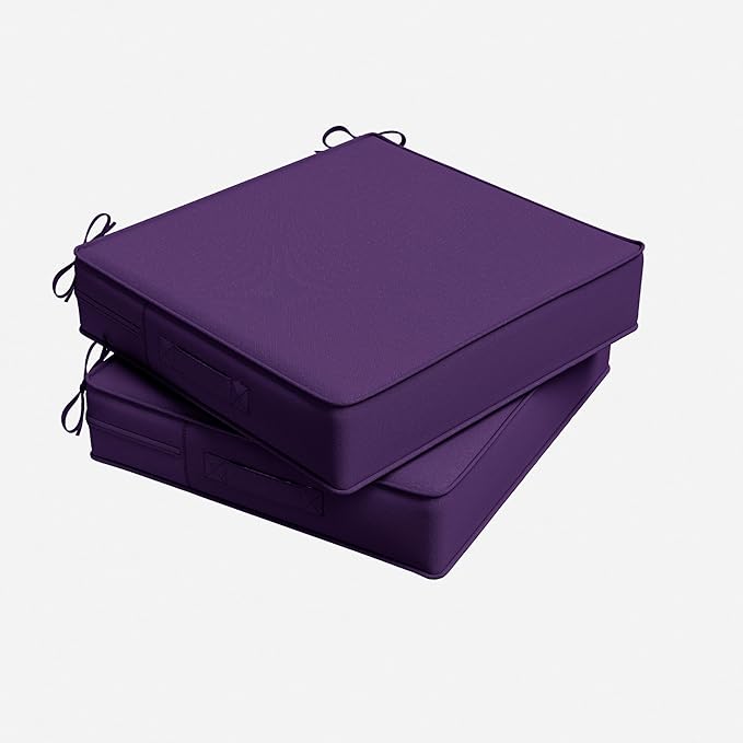 Outdoor Chair Cushion 18.5 x 16 x 4 Inches Patio Furniture Outdoor Waterproof Seat Cushion, Patio Chair Cushion with Handles and Ties, Square Dining Chair Cushion Set of 2, Purple