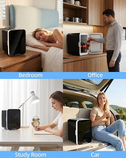 Antarctic Star 10L Compact Mini Fridge, 2.6 Gal Portable Small Refrigerator | Small Desktop Fridge with AC/DC Adapters, Cosmetics Cooler for Beverage, Food, Skincare, Bedroom, Office, Dorm, Black