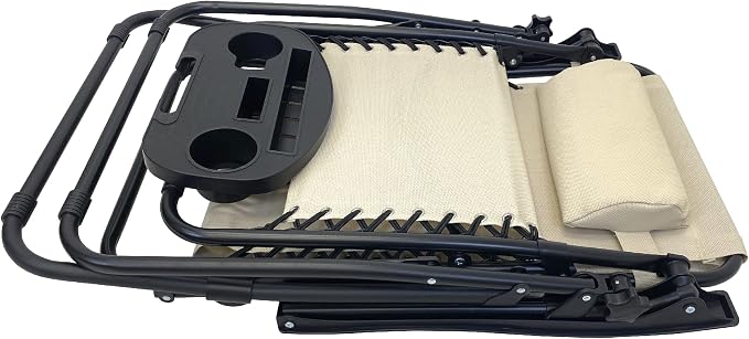 EasyGo Product Zero Gravity Lawn Lounge Pillow and Cup Holder Furniture Outdoor Adjustable Dining Reclining Folding Chairs for Deck Patio Beach Yard, 1 Pack TAN