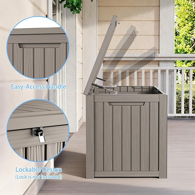 Pepe Tee Waterproof Resin Deck Box, Outdoor Storage Bin for Patio Furniture Cushions, All-Weather Garden Organizer & Seating Bench, Coffee