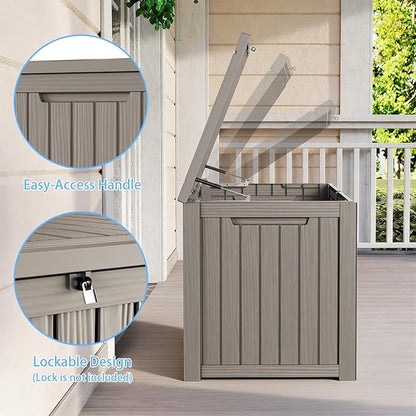 Pepe Tee Waterproof Resin Deck Box, Outdoor Storage Bin for Patio Furniture Cushions, All-Weather Garden Organizer & Seating Bench, Coffee