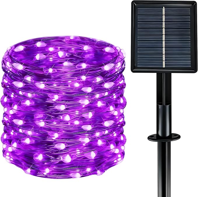 Solar String Lights Outdoor Waterproof 33ft 100LED 8 Modes Twinkle Lights Solar Fairy Lights for Patio, Garden Yard Party Wedding Tree Christmas Halloween Decoration, Purple