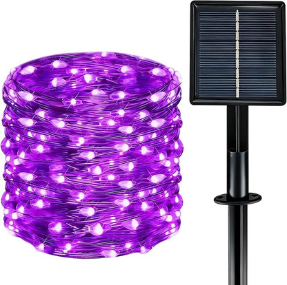 Solar String Lights Outdoor Waterproof 33ft 100LED 8 Modes Twinkle Lights Solar Fairy Lights for Patio, Garden Yard Party Wedding Tree Christmas Halloween Decoration, Purple