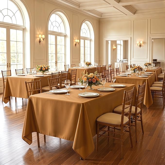 Fitable 6 Pack Rectangle Tablecloths, 70 x 108 Inch, Bronze | Wrinkle & Stain Resistant, Washable Polyester Fabric, For Wedding Party Banquet Formal Events Fall Thanksgiving Harvest