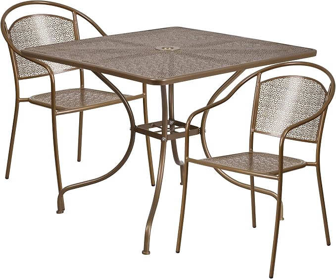 Flash Furniture 35.5" SQ Patio Table Set - 2 Round Back Chairs, Sky Blue | Commercial Grade, Indoor/Outdoor, Steel Frame, Resists UV Fading