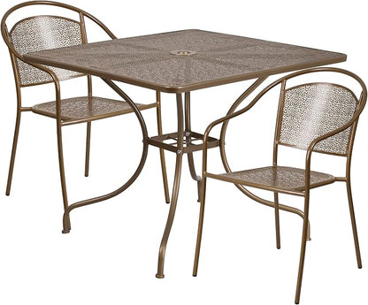 Flash Furniture 35.5" SQ Patio Table Set - 2 Round Back Chairs, Sky Blue | Commercial Grade, Indoor/Outdoor, Steel Frame, Resists UV Fading