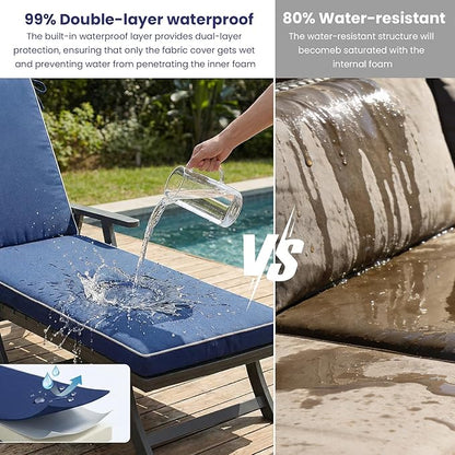 Chaise Lounge Cushions Outdoor, 80 x 26 Inch Water & Fade-Resistant Patio Furniture Lounge Cushion, Beach Umbrella Lounger Chair Replacement Cushion with Removable Cover Pad, Navy Blue