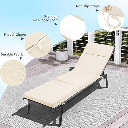 2 Pcs Outdoor Chaise Lounge Cushion 72" x 21" x 3", 4-Section Folding Patio Lounge Chair Cushion with Ties, Waterproof & Fade Resistant Replacement Cushion for Pool, Patio, Deck (Beige, 2 Pcs)