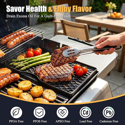 Grill Griddle for Weber Spirit 200 Series, 17.5" Porcelain-Enameled Cast Iron Reversible Grill Plate for Weber Spirit E210 E220 S210 S220 & Spirit II E210 E220, Nonstick Flat Top BBQ Griddle Pan