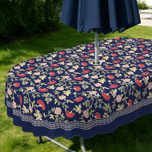 Outdoor Tablecloth with Umbrella Hole Elegant Zipper Patio Table Cloth for Outdoor Patio Garden Yard Decor